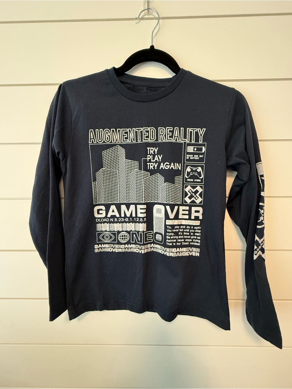 Seven Souls Augmented Reality "Game Over" Graphic Long Sleeve Tee - Navy 14/16